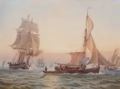 William Joy, Fishing Vessels and Merchant Barques at Sea, watercolour