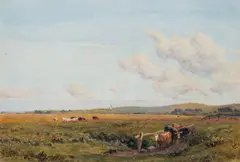 Robert Thorne Waite, Cattle Grazing Below the South Downs, watercolour