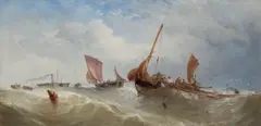 Alfred Herbert, Hauling in the Nets, watercolour heightened with white