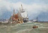 Henry Barlow Carter, Fishing Boats of Scarborough, watercolour