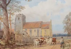 Thomas Baker, Drover before a Church, watercolour