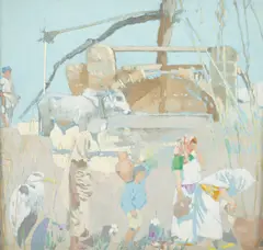 James Kerr-Lawson, First Sketch of the Water Wheel, gouache on panel