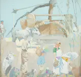 James Kerr-Lawson, First Sketch of the Water Wheel, gouache on panel