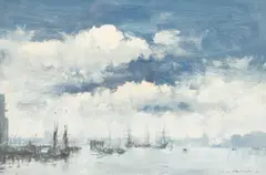 Ian Houston, Square-Riggers in the Thames, gouache