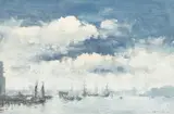 Ian Houston, Square-Riggers in the Thames, gouache