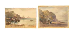 William Henry Hall, On the beach Clovelly and another, watercolour