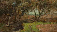 Chris Beekman, Tree within an Autumnal Landscape, oil on board