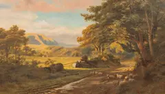 Robert Gallon, Sheep in Wooded Lane, oil on canvas