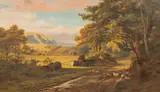 Robert Gallon, Sheep in Wooded Lane, oil on canvas