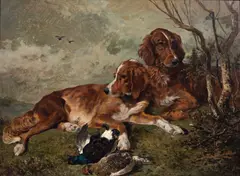 John Emms, Spaniels with Game, oil on canvas