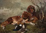 John Emms, Spaniels with Game, oil on canvas