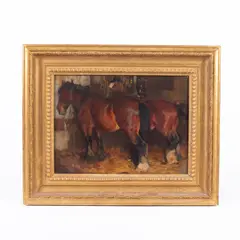 John Emms, Two Carthorses in a Stable, oil on canvas