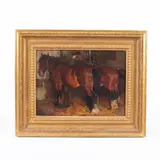 John Emms, Two Carthorses in a Stable, oil on canvas