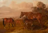 John Frederick Herring Snr, Mares and Foals, oil on board