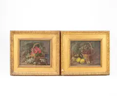 Vincent Clare, Two still lives of flowers and fruit, oil on canvas, each 24.5cm x 29.5cm, framed and glazed (2)