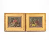 Vincent Clare, Two still lives of flowers and fruit, oil on canvas, each 24.5cm x 29.5cm, framed and glazed (2)
