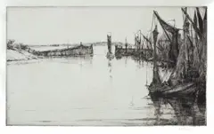 William Palmer Robins, Veene Haven/Harbour, Holland, etching, proof of 10