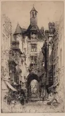 Edmund Hedley Fitton, The Clock Tower at Amboise, Loire, artist proof etching, 24 x 43cm