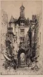 Edmund Hedley Fitton, The Clock Tower at Amboise, Loire, artist proof etching, 24 x 43cm