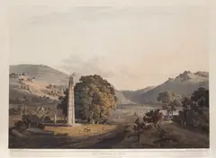 Henry Salt, The Obelisk at Axum, hand coloured aquatint