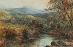 William Widgery, Fisherman by a Brook, gouache