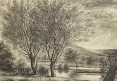 Gerald Ososki, Buckinghamshire River Scene, pen and ink wash