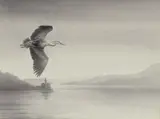 Philip Snow, Heron, Mawddach Estuary, pen and ink wash