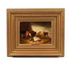 Thomas Sidney Cooper, Cattle in a Barn, oil on panel
