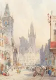 Shotter Boys, Prague Street Scene, watercolour