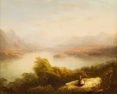 Copley Fielding, Lakeland Landscape with Figures to Foreground, oil on canvas