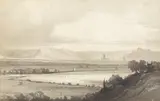 Walter Henry Bartlett, View of Gloucester, pen and ink with grey washes