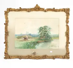 H C Fox, River Landscape Scene, watercolour