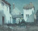 Albert Moulton Foweraker, Figure by a Cottage by Moonlight, watercolour