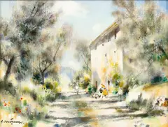 Gabriel Deschamps, Mas dans les Olives Grasse, oil on canvas