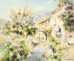 Gabriel Deschamps, St Guilhem Gorges de Herault, oil on canvas