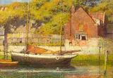 James Valentine Jelly, Canal Scene with Old Buildings, oil on canvas laid on panel