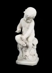 Auguste Moreau, Seated Infant, carved marble