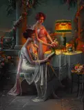 Max Albert Carlier, Deux Elegantes, oil on canvas