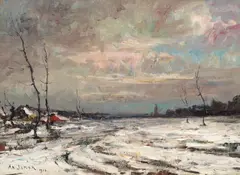 Armand G G Jamar, Winter Landscape, oil on canvas