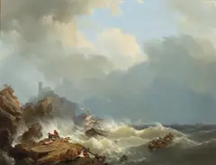 Hermanus Koekkoek, Shipwreck, oil on panel