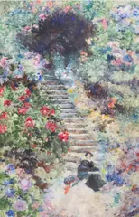 David Woodlock, Garden Scene, watercolour