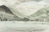 Claude Harrison, Looking North Towards Grasmere Village from the End of the Lake, watercolour with pen and ink