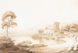 Lieutenant-General Archibald Ingles Lockhart, View of the Ruins of the Abbey at Inchiquin in County Clare in the South-West of Ireland, sepia wash and pencil on paper