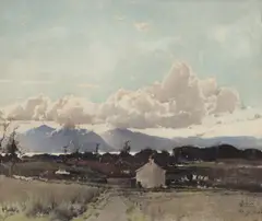 Albert Gordon Thomas, Rural Landscape with Cottage to Foreground, watercolour