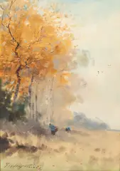 Maurice Hagermans, Autumnal Landscape, watercolour and gouache on paper