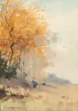Maurice Hagermans, Autumnal Landscape, watercolour and gouache on paper
