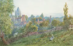 William Henry James Boot, A Girl and a Rabbit in a Landscape, watercolour