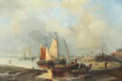 Emanuel de Vries, Dutch Harbour Scene, oil on canvas