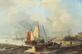 Emanuel de Vries, Dutch Harbour Scene, oil on canvas