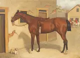 David Dalby, A Saddled Chestnut Hunter and a Dog, oil on canvas